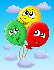 Image showing Three balloons on blue sky