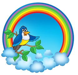 Image showing Rainbow circle with cute bird