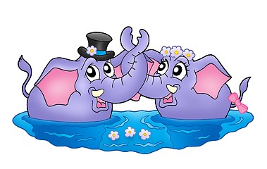 Image showing Two elephants in water