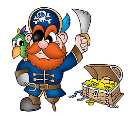 Image showing Pirate with treasure chest