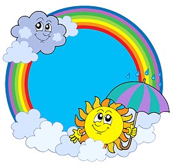 Image showing Sun and clouds in rainbow circle