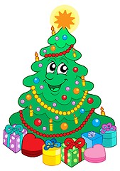 Image showing Smiling cute Christmas tree with gift