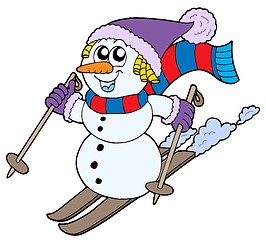 Image showing Skiing snowman