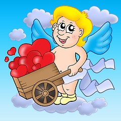 Image showing Smiling cupid with wheelbarrow