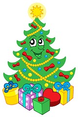 Image showing Smiling Christmas tree with gifts