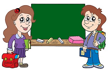 Image showing Two pupils with blackboard