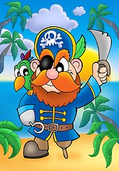 Image showing Red hair pirate with parrot