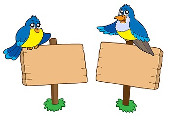 Image showing Two wooden signs with birds