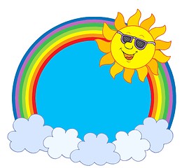 Image showing Sun in sunglasses in rainbow circle