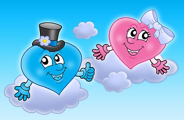 Image showing Two wedding hearts on sky