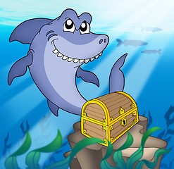 Image showing Shark with treasure chest