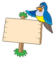 Image showing Wooden sign with blue bird