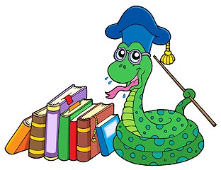 Image showing Snake teacher with books