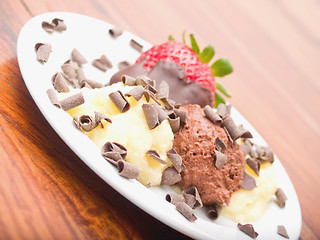 Image showing Delicious icecream dessert on white plate