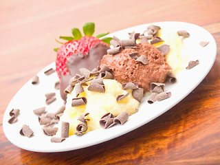 Image showing Delicious icecream dessert on white plate