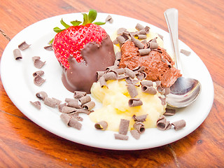 Image showing Delicious icecream  dessert on white plate