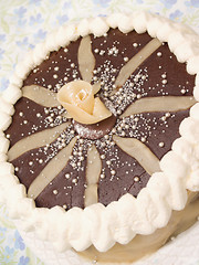 Image showing Delicous sweet layer cake with chocolate icing