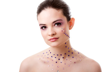 Image showing Beautiful woman with purple makeup