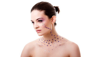 Image showing Beautiful woman with purple makeup