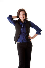 Image showing Young business woman standing smiling