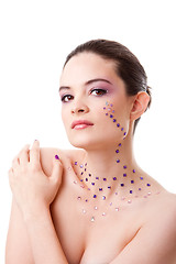 Image showing Beautiful woman with purple makeup