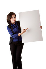 Image showing Young business woman with white board