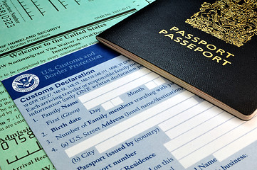 Image showing Arriving in the USA: Passport and USA Customs forms