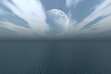 Image showing Moon over the Ocean