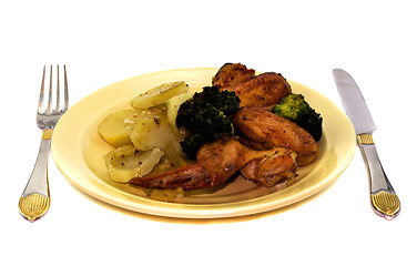 Image showing Fried potato and chicken on plate