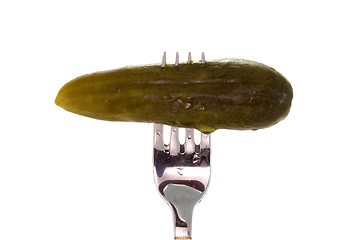 Image showing Salt cucumber on the fork