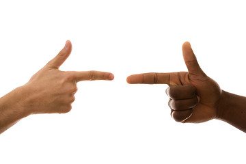 Image showing multiracial hands pointing