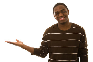 Image showing african young men showing a empty hand