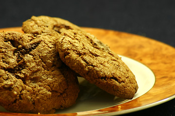 Image showing Homestyle chocolate chip cookies on a plate. Shallow DOF.