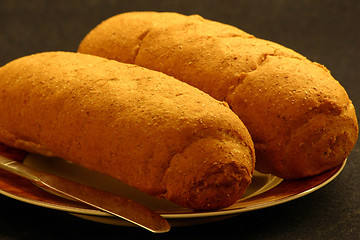 Image showing Bread rolls on a plate. Shallow DOF.