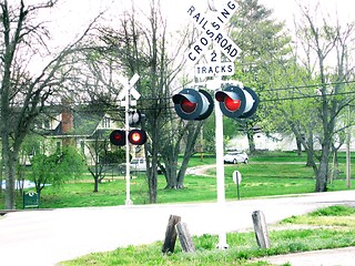 Image showing Railroad lights at crossing