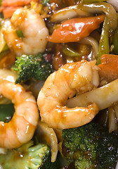 Image showing chinese food jumbo shrimp mixed vegetables