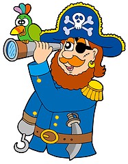 Image showing Pirate with spyglass and parrot