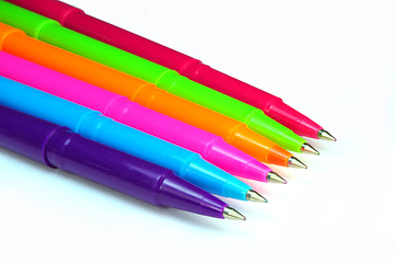 Image showing Multicolor pens on white background