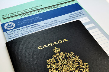 Image showing Arriving in the USA: Canadian Passport and USA Customs forms