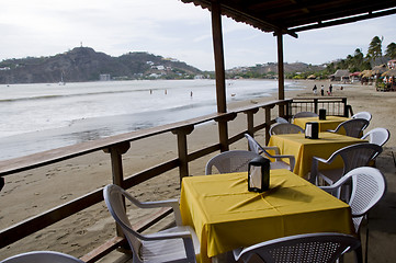 Image showing ocean front beach thatched roof restaurant nicaragua