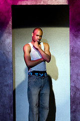 Image showing young african american actor on stage theater portrait