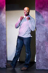 Image showing young african american actor on stage theater portrait