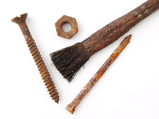 Image showing Rusty brush and fixings