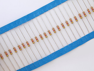 Image showing A strip of resistors.     