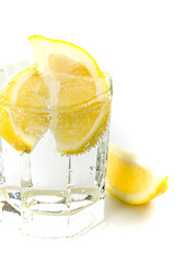 Image showing soda water and lemon slices