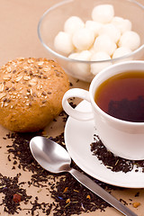 Image showing tea, mozzarella and bread