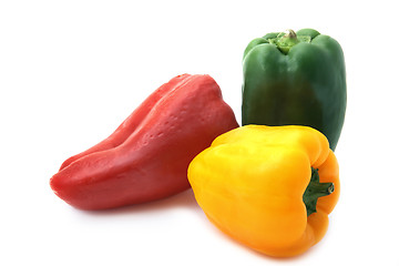 Image showing  red green and yellow sweet pepper on a white background