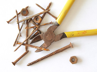 Image showing Rusty tools and fixings. 