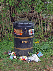Image showing Overflowing litter bin