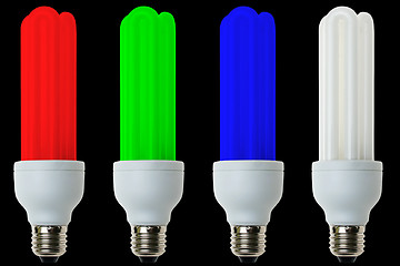 Image showing RGB fluorescent light bulbs